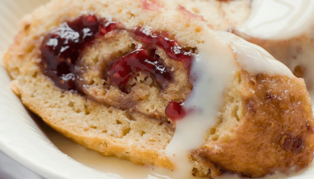 Jam roly poly with custard