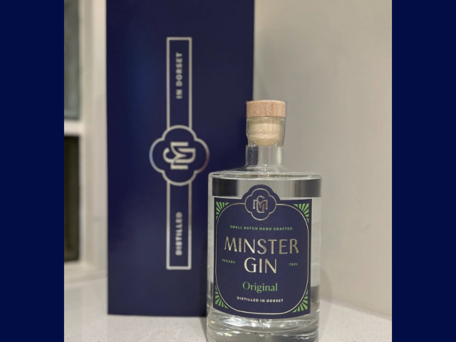 Bottle of Minster Gin Original, distilled in Dorset by Beaucroft Beverages.