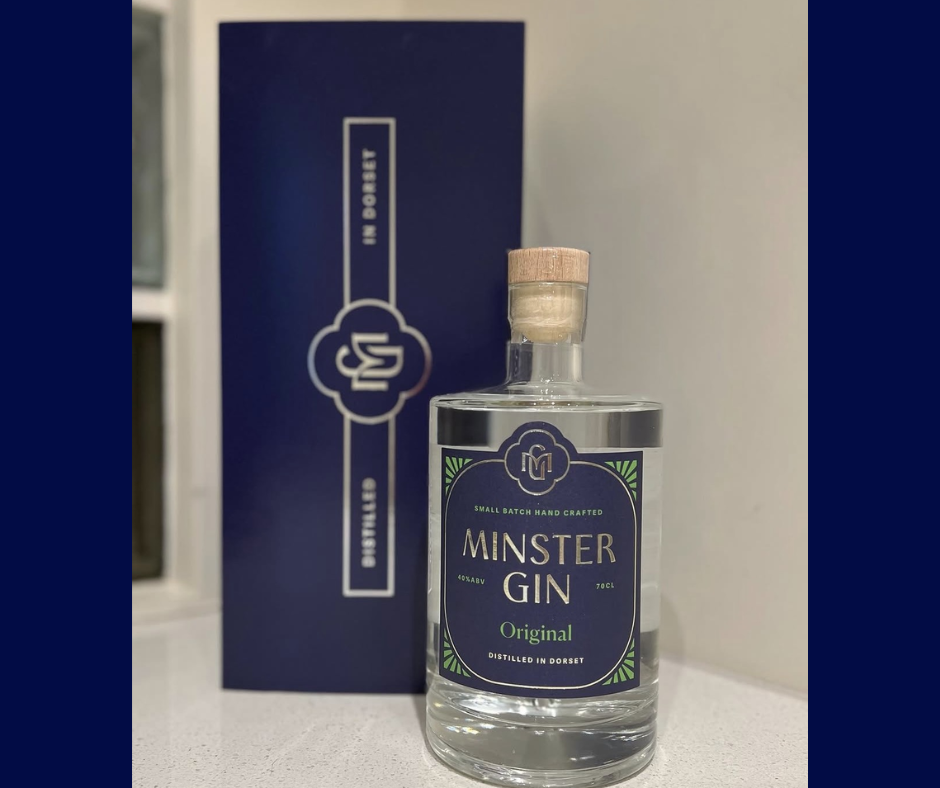 Bottle of Minster Gin Original, distilled in Dorset by Beaucroft Beverages.