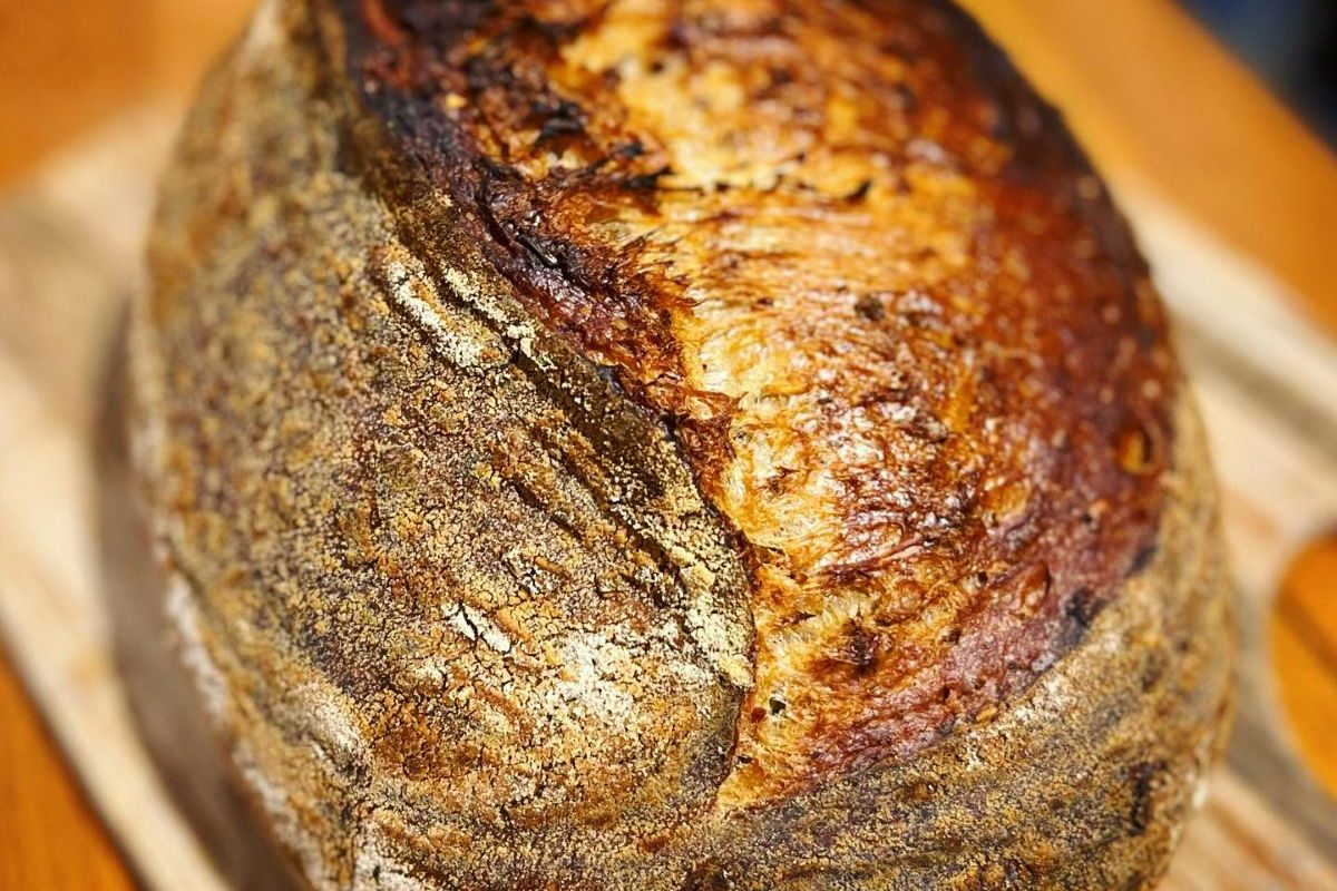 Handcrafted rustic artisan sourdough bread with a crisp crust. Handcrafted in Dorset. From the Burnt Squash Kitchen & Bakery.