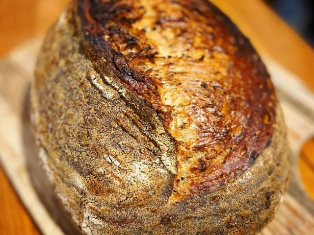 Handcrafted rustic artisan sourdough bread with a crisp crust. Handcrafted in Dorset. From the Burnt Squash Kitchen & Bakery.